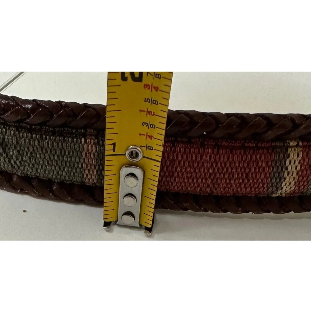 LL Bean Men's 42 Brown Leather Braided Belt Southwestern Woven Inlay Brass